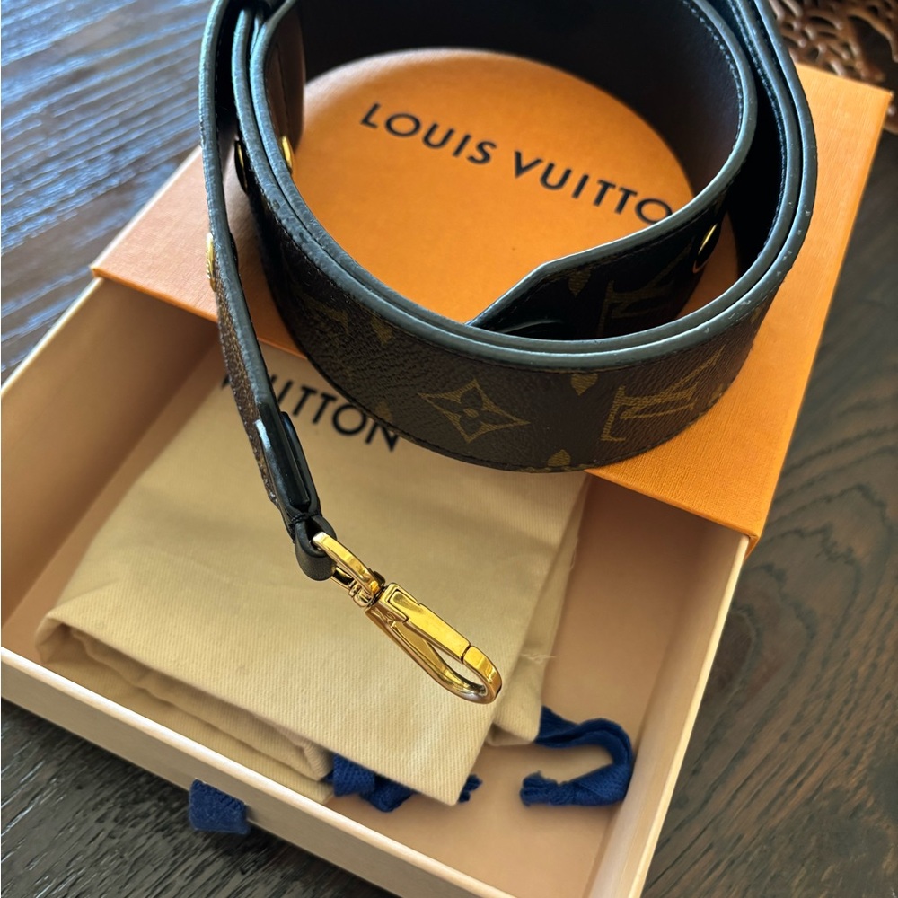 Authentic Louis Vuitton Monogram Brown and Gold Adjustable Strap Bandouliere